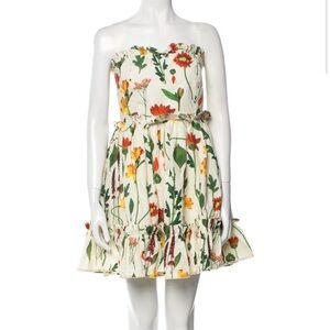 Agua Bendita Cream Dress with Red and Orange Floral Design